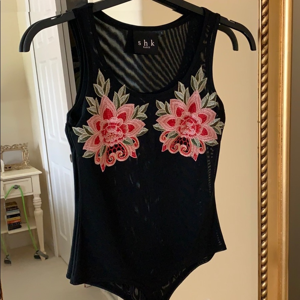 Mesh embroidered leotard